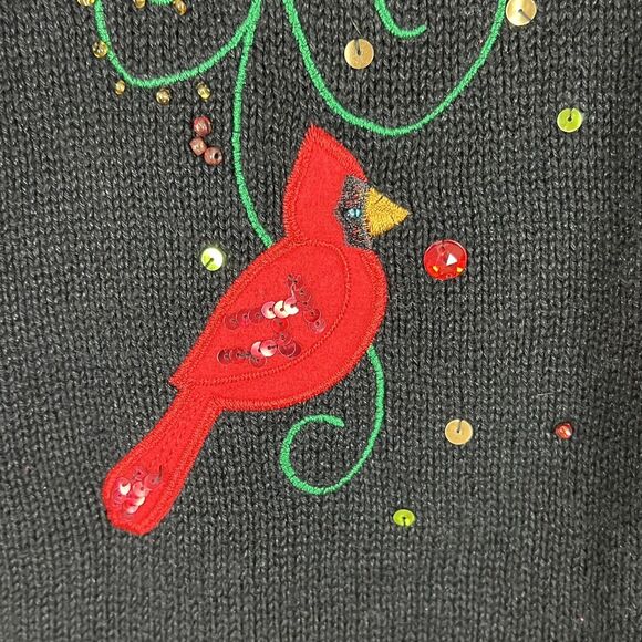 VTG SML Sz S Cardinal Bird Sweater Vest Sequin Embellished 80s Christmas Whimsy - Picture 7 of 9